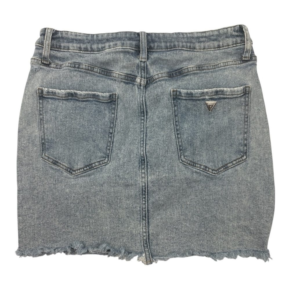 GUESS Button Front Denim Mini Skirt Frayed Hem Sz US XL - Picture 2 of 7